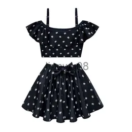 Clothing Sets 2023 Summer Wednesday Swimsuit For Teen Girl Set Addams Family Child Sling Print Vest TopBow Skirt 2PC Outfit Kid Swimwear Suit x0803