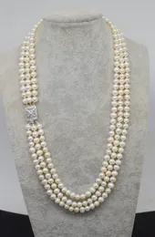 Pendant Necklaces WOW 3rows freshwater pearl white near round 7 8mm necklace 19 21inch nature wholesale FPPJ 230804