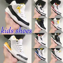 Kids High Basketball Shoes Jumpman 3s Retro Youth Boys Grils Fire Red Thunder Blue Black Cat Bred Baby Toddler infants Sneaker Sail Muslin Black Shoe