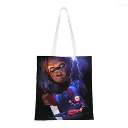 Shopping Bags Devil Doll Chucky Groceries Bag Printing Canvas Shopper Tote Shoulder Child's Play Slasher Horror Movie Handbag
