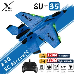 ElectricRC Aircraft RC Plane SU35 24G With LED Lights Remote Control Flying Model Glider EPP Foam Toys For Children Gifts VS SU57 Airplane 230803