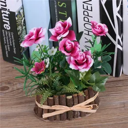 Flores decorativas de seda artificial rosa bonsai ramo de árvore vaso falsificado artificia suculentas plantas para decoração de casamento peças centrais