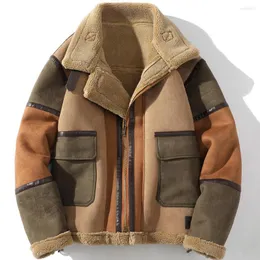 Herrenjacken Männer Pelz Winter Fleece Dicke Mäntel Warme Patchwork Bunte Motorradjacke Leder PU Reißverschluss Biker Windjacke Outwear