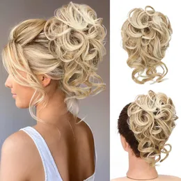 Syntetyczne peruki Shangzi Hair Bun Chignon Bely Curly Band Elasty Scrunchy Fałszywe kawałki Kobiety do włosów czarny brązowy peruka 230803