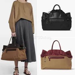 The Row Leather Combination Nylon Handbag Margaux 17 Fashion Commuter Large Capacity Tote Bag Handheld Drawstring Bag