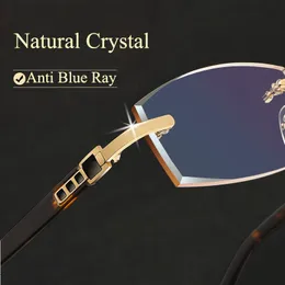 Läsglasögon Rimless Cutting Natural Crystal Reading Glasses Unisex Anti-Fatigue Anti Blue Ray Crystal Spectacles Ultra-Light Diopter 2.5 230804