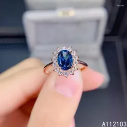 Cluster Rings KJJEAXCMY Jóias Finas Prata Esterlina 925 Incrustado Natural Londres Azul Topázio Menina Na Moda Simples Flor Gem Anel Verificação de Suporte