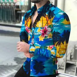 Chemises décontractées pour hommes Cocotier Hawaii Tropic Plant 3d Print Hommes Mode Chemise À Manches Longues Plage Blouse Cuba Revers Vêtements 230804