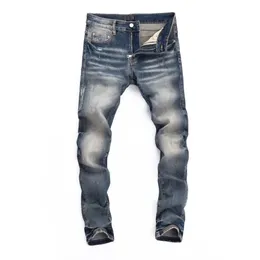 Designer Classic Senior Men # 039; s luxe lavé lettre top rangée patch imprimé moto vintage stretch pantalon