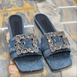 Slides Platform Slippers clogs Slider pantoufle crystal Rhinestone sandals for Women quality denim Flash drill Buckle Slide shoes Stylish Slipper 35-42