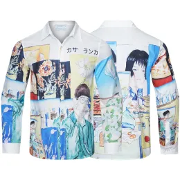 카사 블랑카 칼라 셔츠 프랑스 브랜드 디자인 일본 인본주의 라이프 스타일 프린트 긴 소매 탑 캐주얼 패션 오픈 싱글 버튼 남자 안락 셔츠