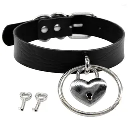 Choker Heart PU Leather Necklaces Women Lock Key Goth Round Necklace Punk Big Statement On Neck Fashion Jewelry