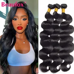 Beaufox Body Wave Bundles Trama de cabelo humano 1/3/4 Bundle Deals Brazilian Hair Bundles Natural/Jet Black Extensões de cabelo para mulheres