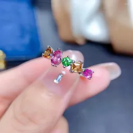 Pierścienie klastra meibapj naturalny cukierki turmalinowy kolorowy kamienny pierścień dla kobiet prawdziwy 925 Srebrny urok drobny biżuteria ślubna