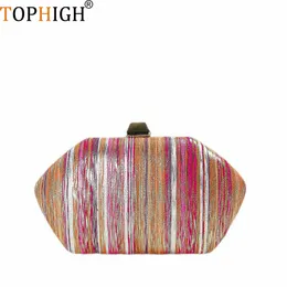 Abendtaschen TOPHIGH Bunte gestreifte Clutch für Frauen Hochzeit Bankett Geldbörsen Abendessen Geldbörse Damen Kette Schulter Bolso 230803