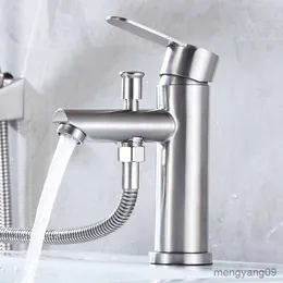 Badrums badrum bassängen kran rostfritt stål handtag handfat kranar kalla och vatten mixer badkar kran med duschuppsättning R230804