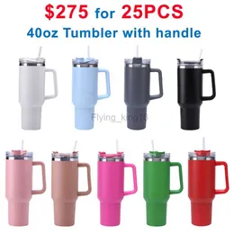 25PCS 40 OZ Tumbler With Handle Insulated Mug With Straw Lids Stainless Steel Coffee Thermos Vacuum 40oz Cup In-Car Custom HKD230803