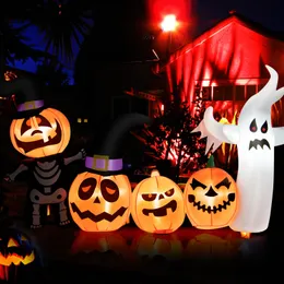 7.5 ft Long Halloween Uppblåsbar dekor Spooky Ghost and Pumpkin w/lampor