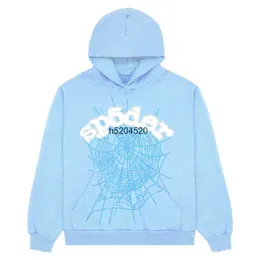 Herr- och kvinnors hoodies Sweatshirts Sweatpants Fashion Brand SP5DER 55555 2023 Sky Blue High Quality Angel Number Puff Puck Printing Graphic Spider Web