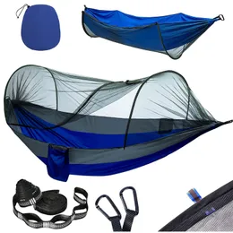 Hängematten Doppelte Camping-Hängematte mit Moskitonetz, tragbare Pop-up-Hängematte, ultraleichte Fallschirm-Hängematten aus Nylon mit Baumgurten 230804