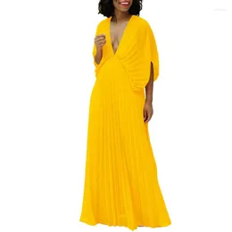 Ropa étnica vestidos africanos para mujer Sexy verano 2023 manga 3/4 cuello en V poliéster amarillo blanco naranja verde vestido largo Maxi