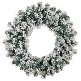 Pre-Lit Flocked Snow White Artificial Christmas Wreath 24-Inch Clear Lights