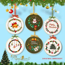 Produtos de estilo chinês guirlanda de natal bordado diy bordado sino veado boneco de neve bordado para iniciante ponto cruz r230804