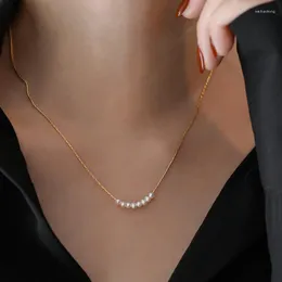Pendant Necklaces Freshwater Pearl Necklace For Women Titanium Steel Plated With 18K Real Gold Without Fading SmileNecklace Clavicle Chain