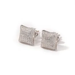 Stud 1Pair S925 Sterling Silver Sqaure örhängen AAA CZ Stone Paved Bling Ice Out Hip Hop for Women Män unisex smycken 230804
