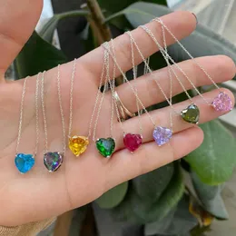 Chains Sdzstone Colorful Geometric Single Birthstone Big Heart Rectangle Tear Drop Shaped CZ Gold Plated Women Necklace