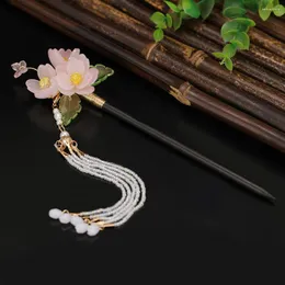 Hair Clips Floral Tassel Hairpin Sticks For Women Pearl Fringe Wooden Bun Chopsticks Fairy Chinese Hanfu Accessories Jewelry