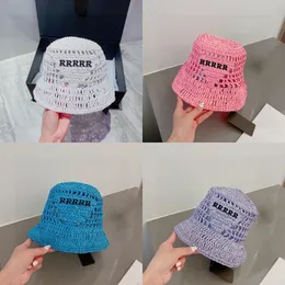 手作りのニットフィッシャーマンハットレディースブランド麦わら帽子刺繍文字ソリッドカラークラシックストローハット中空通気性ボブハット