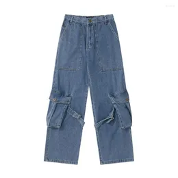 Jeans Masculino Bolsos Grandes Lavados Azul Preto Baggy Para Homens Retos Casual Y2k Streetwear Calças Denim Soltas Pantalones Hombre Cargos