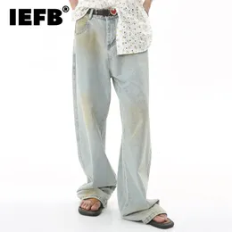 Men S Jeansy IEFB w stylu koreańskim Mężczyźni drukujący Summer Lose proste dżinsowe spodnie Make Mashing Stary Tied Dye Casualne spodnie 9C365 230804