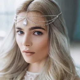 Crystal forehead eyebrow pendant headdress bridal forehead chain water dripping hair head chain Bohemian national headdress