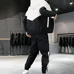 QNPQYX Neue Sport Anzug Kontrast Farben Casual männer Sets Koreanischen Stil 2 Stück Sets Kleidung Männer Streetwear Fitness Männliche trainingsanzug