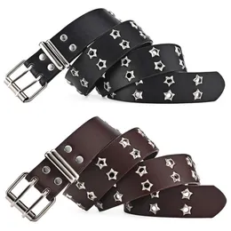 Women Star Eye Rivet Belt Double Row Hole Belt Punk midjeband Hål ut Pu Leather Jeans Dekorativa mode midjeband