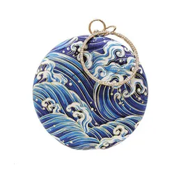 Evening Bags Women Retro Round evening bag blue fashion Rings Diamonds Clutches Lady embroidery wedding party MN 230803