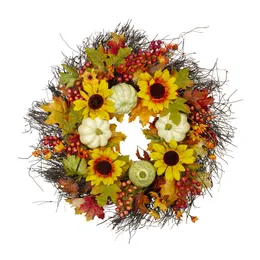 Sunflowers and Gourds Artificial Thanksgiving Wreath - 26-Inch Unlit