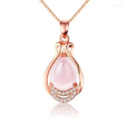 Подвесные ожерелья натуральный розовый хрустальный розовый золото, покрытое ожерельем, женская цепь ключица Фуронг Каменная девушка