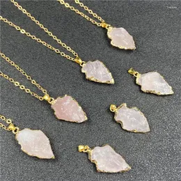 Pendant Necklaces Viking Spear Necklace Natural Reiki Crystal Powder Ore Gilding Edge Arrow Shape With Gold Color Chains Jewelry