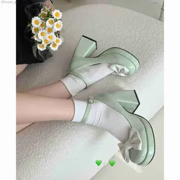 Dress Shoes Thick high heels high heels women's spring and autumn 2023 new French MariJane shoes with bow tie shoes for the bride Z230804