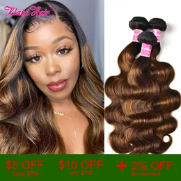 Lace Wigs Klaiyi Hair FB30 Highlight Body Wave Bundles Malaysian Ombre Brown Human Weave Dark Roots Remy Deals 230803
