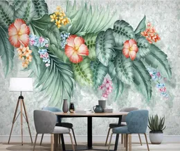 Wallpapers Hand Painted Flower Wallpaper 3d Wall Paper Bedroom Contact Tropical Floral Blue PO Mural