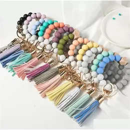 Party Favor Wooden Tassel Bead String Bracelet Key Chain Food Grade Sile Beads Bracelets Women Girl Ring Wrist Strap Drop Delivery H Dhsxz