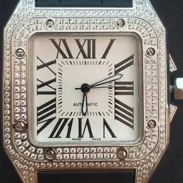 Relógios masculinos Iced out movimento automático mecânico relógio de pulso pulseira de couro fecho original caixa de diamante relógio estilo de vida à prova d'água209v