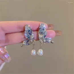 Dangle Earrings Super Fairy Butterfly Wing Stud Niche Excisite Design High-End Imitation Pearl Temperament Gift