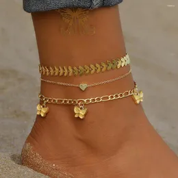 발목 골드 컬러 간단한 체인 여성 해변 발자 나비 사랑 피쉬 뼈 보석 다리 발목 팔찌 액세서리