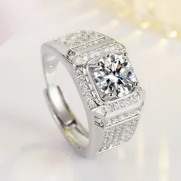 High-end Classic Full Rhinestone Zircon Four-Claw 2 Karat Ring Starry Sky Shining Business Men's Ring Wholesale