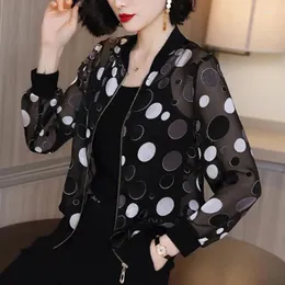 Kvinnors jackor polka dot tunn kort jacka casual lös kappa sommar chic skarvade jaquetas koreanska mode elegant ceket trend chaquetas